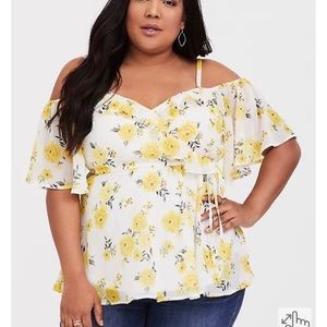 Torrid 2x Cold Shoulder Yellow Floral Blouse